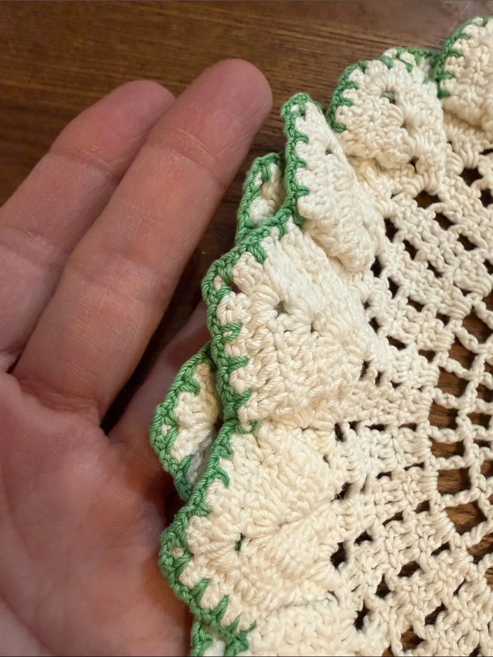 Source Unknown White & Green Crochet Doily Set - 2 Piece